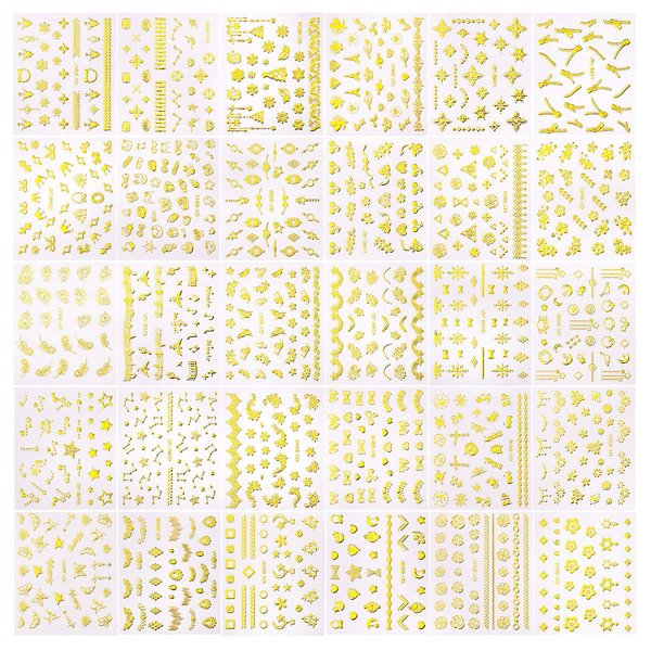Elisel Nail Art Stickers,30 Sheets Self-Adhesive Nail Decals with Assorted Patterns Blossom Flower Art Design for DIY Nails Design Manicure Decoration Accessories Decals (Gold)