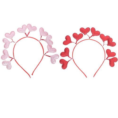 TEONEI Love Heart Sequin Headband,Red Pink Glitter Heart Valentine's Day Head Bopper,Valentine's Day Hair Accessories,Valentines Day Photo Booth Props,2Pcs