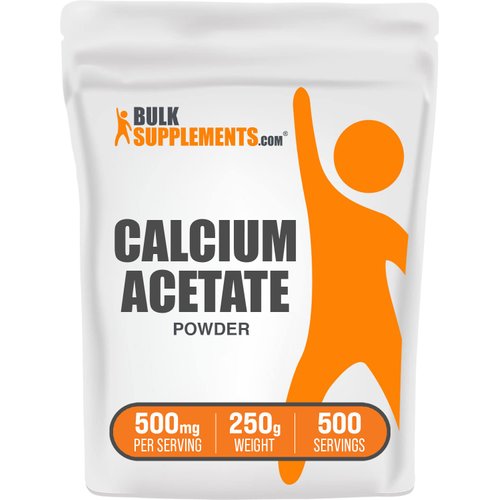 BulkSupplements.com Calcium Acetate Powder - Calcium Supplement, Calcium Powder - Food Grade, for Bone Health, 500mg (125mg Calcium) per Serving, 250g (8.8 oz)