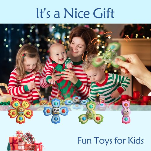 BENSE Suction Cup Spinner for Babies, Bath Toys for Babies, Novelty Spinning Tops for Airplane Travel, Baby Tray, Restaurant,Calming Toys 4 Pack (Animal)