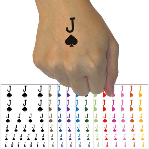 Jack of Spades Card Suit Temporary Tattoo Water Resistant Fake Body Art Set Collection - Black (One Sheet)