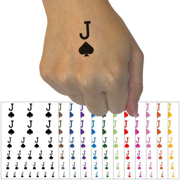 Jack of Spades Card Suit Temporary Tattoo Water Resistant Fake Body Art Set Collection - Black (One Sheet)