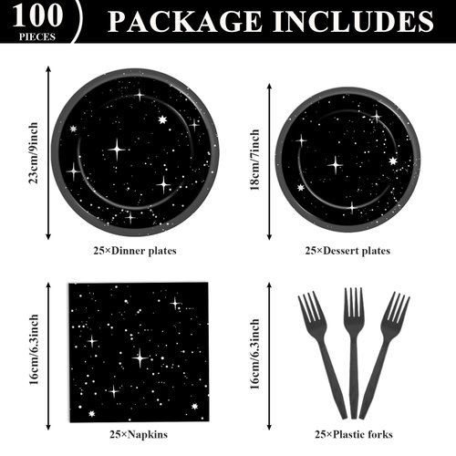 Qyeahkj 100Pcs Stars War Birthday Party Decorations Galaxy Plates and Napkins Space Theme Party Supplies for Outer Space Party Disposable Tableware Set Birthday Night Sky Decor for 25 Guests