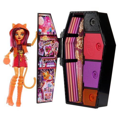Monster High Skulltimate Secrets Neon Frights Doll & Accessories, Toralei Stripe with Dress-Up Locker & 19+ Surprises
