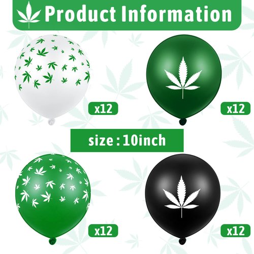 Skylety 48 Pcs Weed Balloons Pot Leaf Party Decoration Maple Leaf Latex Balloons Weed Themed Decor for 420 Celebration Birthday Party Supply