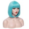 PATTNIUM 12 Inches Blue Bob Wig Short Light Blue Bob Wig with Bangs for Women and Girls Heat Resistant Synthetic Teal Blue Bob Wig (Light Blue)