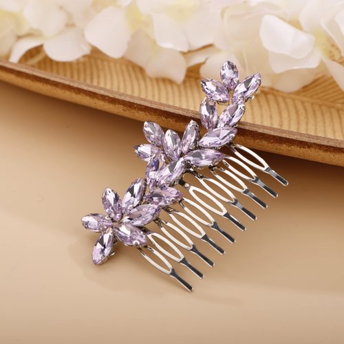 Chargances Bride Wedding Rhinestone Hair Comb Purple Crystal Hair Side Comb Fashion Handmade Headpiece Bridal Hair Accessories for Wedding Prom Flower Girl (Purple)
