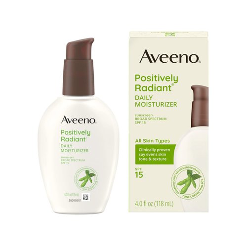 Aveeno Positively Radiant Daily Face Moisturizer with Broad Spectrum SPF 15 Sunscreen and Soy Extract, 4 fl. oz
