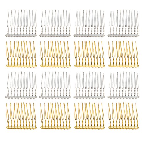 AUEAR, 20 Pack 10 Teeth Metal Veil Comb Hair Wire Clips Twist Bridal Wedding Veil Combs Silver Gold