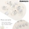 Auwoyss Crystal Press on Nails Square Fake 3D Rhinestone False Medium Length Glitter Sparkle Luxury Full Cover Acrylic Nails Tips Gel Fancy Stick on Nails Bride Art Gel Artificial Wedding