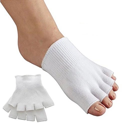 Gel-Lined Toe Compression Socks (1 Pair) Moisturizes Toes Separator Spacer Stretcher Therapeutic Dry Forefoot Feet Hard Cracked Skin (White, Medium)