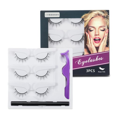 Waterproof Self-Adhesive Eyelashes With Eyelash Glue Pen, 3Pairs Reusable Wispy Lashes Natural Look, Easy to Apply Diy Lashes Extension At Home for Beginners（Comic Slim）