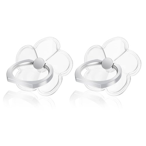 cobee Cell Phone Ring Stands, 2 Pcs 180/360 Degree Rotation Finger Kickstand Transparent Phone Ring Holders with Diamond Glitter Finger Mount with Grip for Most Smartphones(Flower-Style)