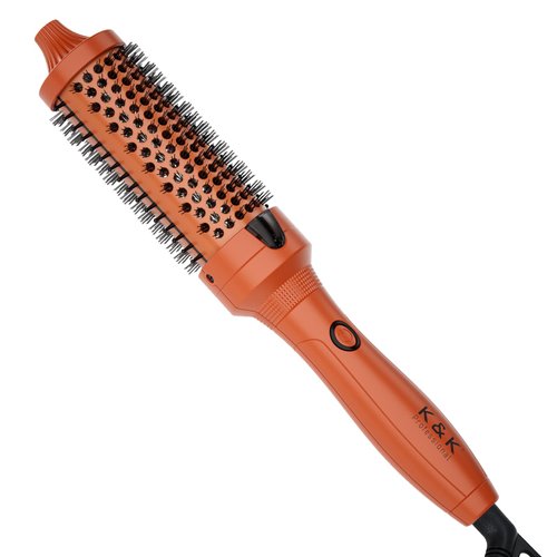 K&K Thermal Brush, 1.5 Inch Heated Round Brush, Professional Heated Curling Ceramic Tourmaline Ionic Curling Iron, Hot Styling Volumizing Brush, Dual Voltage, Orange