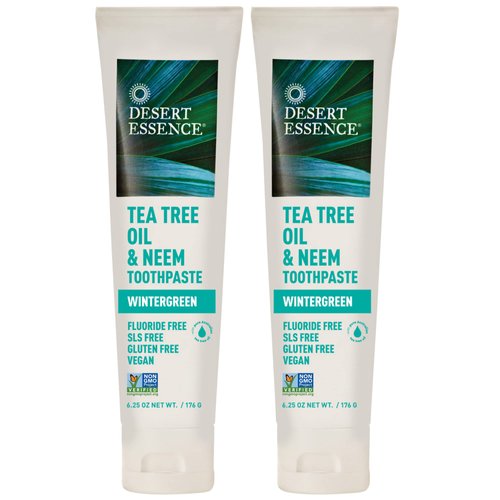 Desert Essence, Tea Tree Oil & Neem Toothpaste, Fluoride-Free with Baking Soda, 6.25 Oz (Pack of 2)