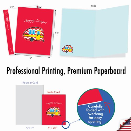 The Best Card Company - 10 Blank Note Cards Boxed (4 x 5.12 Inch) - All Occasion Notecards, Vehicles and Cars - Happy Campers AM6413OCB-B1x10