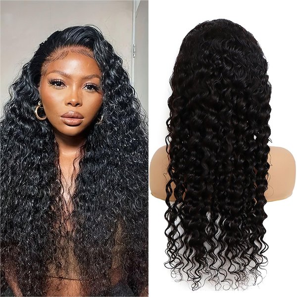 AUOCATTAIL 13x4 Human Hair Deep Wave Lace Front Wigs 28 inch Pre Plucked with Baby Hair Wear and Go Glueless 150% Density Brazilian Curly Wigs for Women