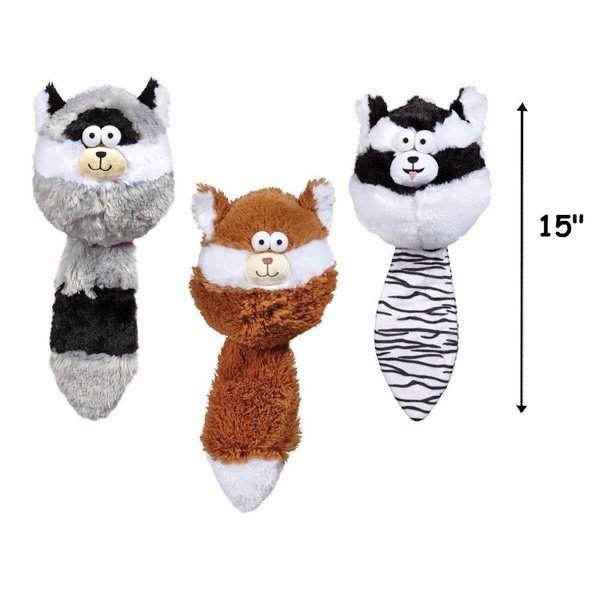 ZA Ball Shaped Dog Toy Furry Fatties Crinkle Squeak Pick Racoon Skunk Squirrel 15" (Full Set - All 3 Toys)