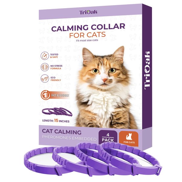 TriOak 4 Pack Calming Collar for Cats, Cat Calming Collar, Calming Pheromone Collar for Cats, Cat Pheromone Collar, Cat Calming Collar for Anxiety, Efficient Relieve Anxiety Stress