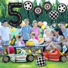 Number 5 Race Car Balloons, 43 Inch Race Car Party Decorations, Wheel Tire Balloons, Black and White Checkered Foil Balloons, Car Balloons for Boys 5th Birthday Party Decoration - Pack of 9