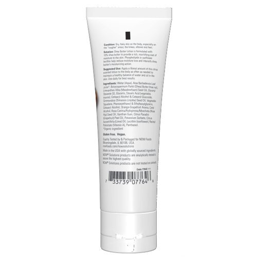 NOW Solutions, Shea Butter Lotion, Intense Moisture for Extremely Dry Rough Skin, 4-Ounce