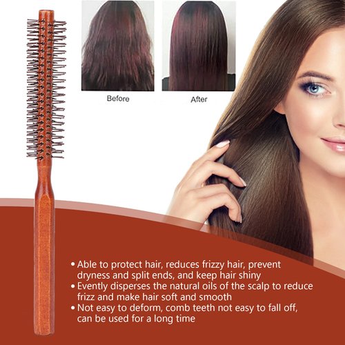 Round Styling Hair Brush, Wooden Handle Styling Brush, Curling Roller Hairbrush Roller Comb Hair Styling Accessories for Men and Women, Straightening and Curling, Wet and Dry Hair