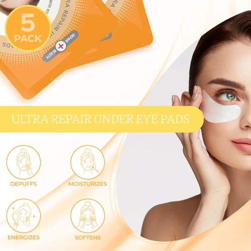 Repair Beauty Vitamin C and Collagen Under Eye Patches - Reduce Dark Circles, Wrinkles, Fine Lines, De-puffing & Brightening Under Eye Pads - Cruelty Free Korean Skin Care For All Skin Types - 5 Pairs