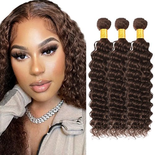 #4 Bundles Dark Brown Deep Wave Human Hair Bundles 16 18 20 inch Brazilian Virgin Hair 3 Bundles Light Brown Deep Wave Bundles Remy Hair Extensions