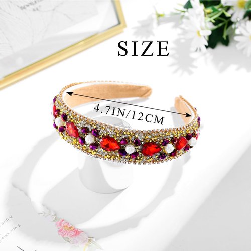 deladola Red Rhinestone Padded Headband Glitter Crystal Hairband Baroque Headbands Festival Party Headwear for Women (A)