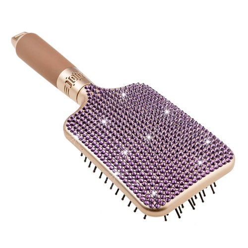 Fashion Sparkle Glass Purple Crystal Paddle Brush,Exclusive Blingbling Hair Brush,Massage Air Cushion Rhinestone Hair Comb For Women