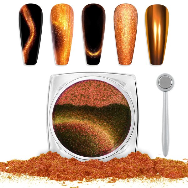 Laza Cat Eye Chrome Nail Powder Magnetic Powder 3D Cat Eye Effect Mirror Effect Pigment Dust Magic Galaxy Holographic Effect Glitter with Magnetic Stick for Velvet Nail Art - Copper