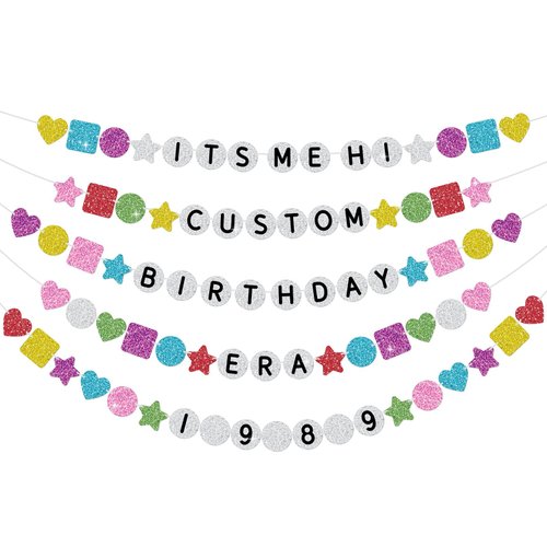 302PCS DIY Friendship Bracelet Birthday Banner Customizable 6.6ft Glitter Happy Birthday Sign for Celebrating Birthdays and Graduations Birth-Tay Era Tour Decorations