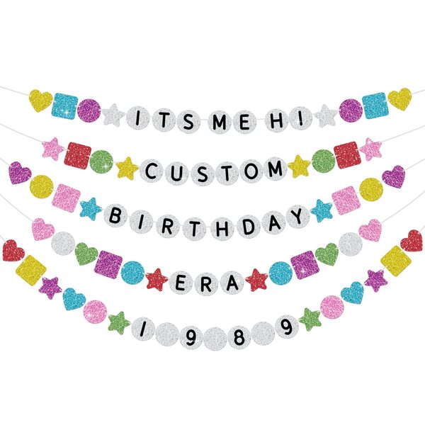 302PCS DIY Friendship Bracelet Birthday Banner Customizable 6.6ft Glitter Happy Birthday Sign for Celebrating Birthdays and Graduations Birth-Tay Era Tour Decorations