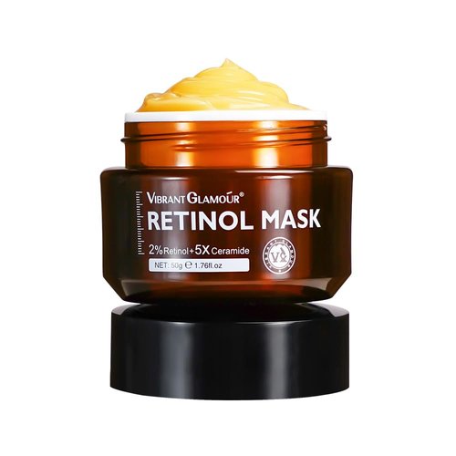 VIBRANT GLAMOUR 2% Retinol Night Cream Face Mask, Anti-Aging with 5x Ceramide & Squalane for Reduce Wrinkles & Fine Lines, Rejuvenating Overnight Cream, 1.76 fl.oz