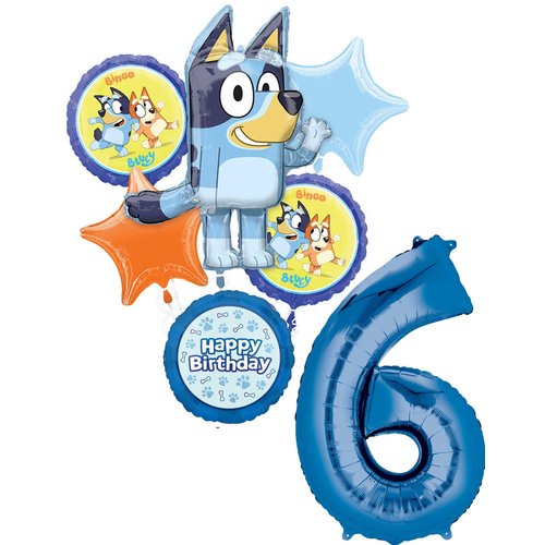 Anagram Bluey 6th Birthday Party Supplies Foil Balloon Bouquet Decorations