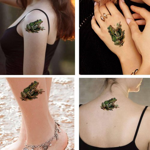 Dopetattoo 6 Sheets Temporary Tattoos for Women Adults Frogs Tattoo Realistic Green Color Watercolor Temporary tattoo for Men for Woman Neck Arm