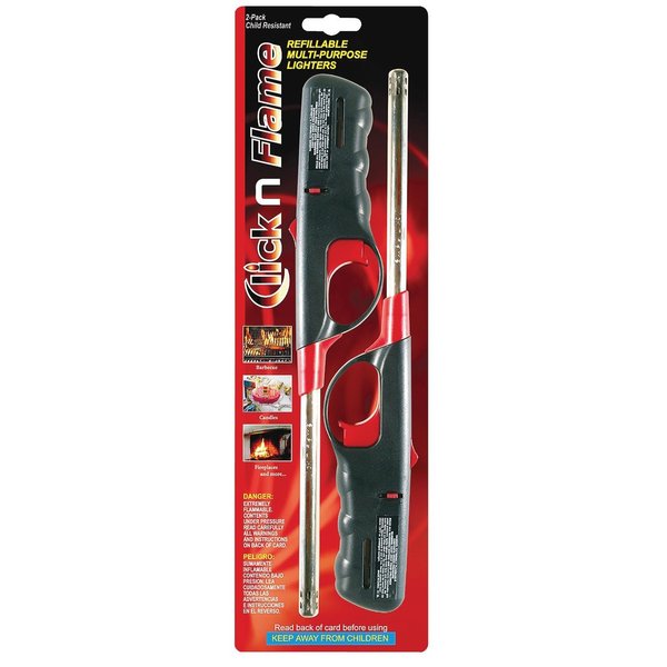 2 Pack Click and Flame Refillable Lighter for grilling / camping / home