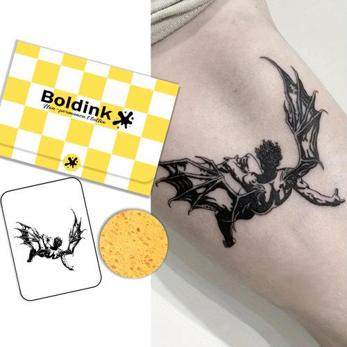 Boldink Semi-permanent tattoos, realistic fake tattoos, last 7-15 days, waterproof non-reflective temporary tattoo stickers, cruelty-free, uniquely designed exquisite packaging（Fallen Angels）