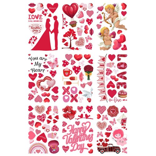 Valentines Temporary Tattoos Sticker 132 Pcs Valentines Day Decorations Tattoo Sets Cupid Heart Love Rose Bouquet Fake Tattoo Stickers for Lover Party Decorations Girls Women Favor Party Supplies (9 Sheets)
