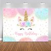 Mocsicka Unicorn Birthday Decorations Unicorn Backdrop for Girls Birthday Party 6x4ft Pastel Rainbow Unicorn Glitter Stars Dots Happy Birthday Banner Photo Booth Props