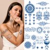 Aresvns Temporary Tattoos Henna for Women Girls,Semi-Permanent Tattoo Sticker Waterproof and Long-Lasting 1-2 Weeks,Realistic Fake Tattoo Flowers Style Christmas Gift