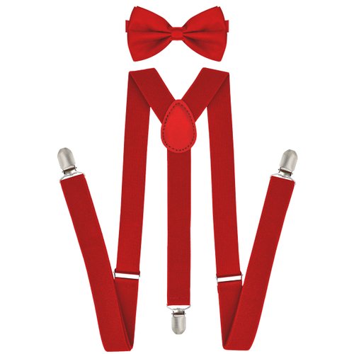 Suspenders Bow Tie Set For Men - Men Women Bowtie And Suspenders - Adjustable Mens Suspenders with Matching Bow Tie (Red)