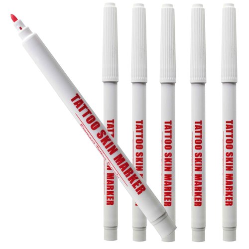ELEMENT TATTOO SUPPLY - Bold Tip Red Body Marker Pens for Skin Tattoo Stencil - Thick Line Precision - Disposable for Stencil - Dot Markings -Body Piercing - Freehand 5 Markers
