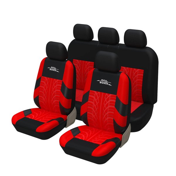 AUTOYOUTH Car Seat Covers Full Set, Front Bucket Seat Covers with Split Bench Back Seat Covers for Cars for Women Full Set Seat Protectors - 9pcs,Red…