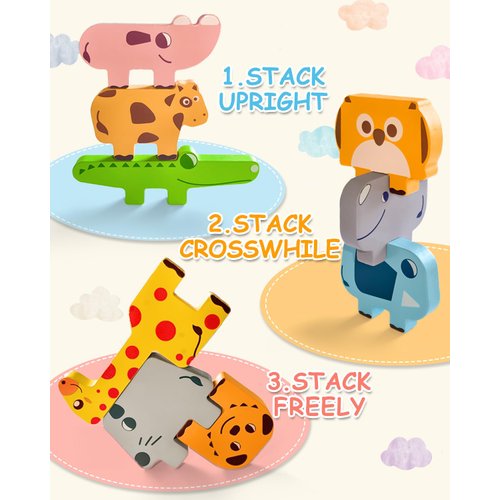 Montessori Toys for 1 2 3 4 Year Old Boys Girls, Toddler Toys Age 2-4, 1 2 3 4 Year Old Girl Boy Birthday Gifts, 10 pack Wooden Animal Blocks Sorting & Stacking Education Toddler Puzzles Toys