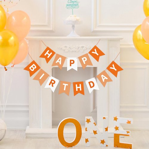 Eaezerav Orange Happy Birthday Banner Bunting Banner Sign, Birthday Garland Tea Party Decorations, Fall Halloween Thanksgiving Birthday Party Supplies for Kids and Adults