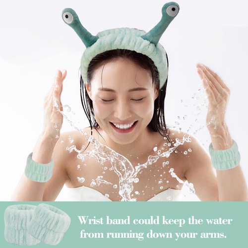 SuPoo Snail Spa Headbands for Washing Face Puffy Face Wash Headband and Wristband Funny Skincare Wrist Bands Makeup Headband Preppy Teen Girl Trendy Stuff Hair Accessories