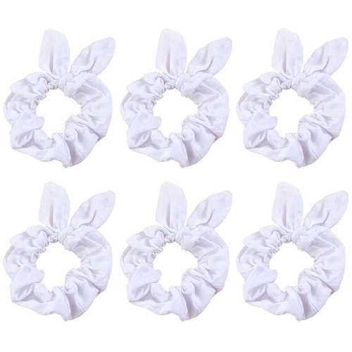 6 Pcs Bunny Ear Scrunchies White Cotton Hair Bands Elastic Hair Ties Scrunchy Hair Ropes Ponytail Holder Hair Accessories for Tie Dye, Women and Girls