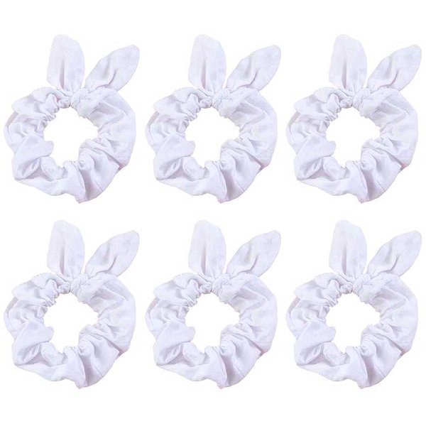 6 Pcs Bunny Ear Scrunchies White Cotton Hair Bands Elastic Hair Ties Scrunchy Hair Ropes Ponytail Holder Hair Accessories for Tie Dye, Women and Girls