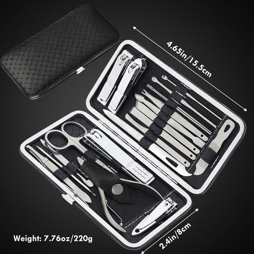 Manicure Set - 19 in 1 Professional Nail Clippers Pedicure Kit, Manicure Tool Kit, Stainless Steel Facial Grooming Set Kit, Gift Idea for Women, Men, Girls, Teens, Black